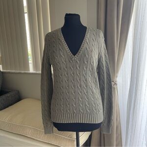 Ralph Lauren V-Neck Cable Knit Sweater - Green heathered L